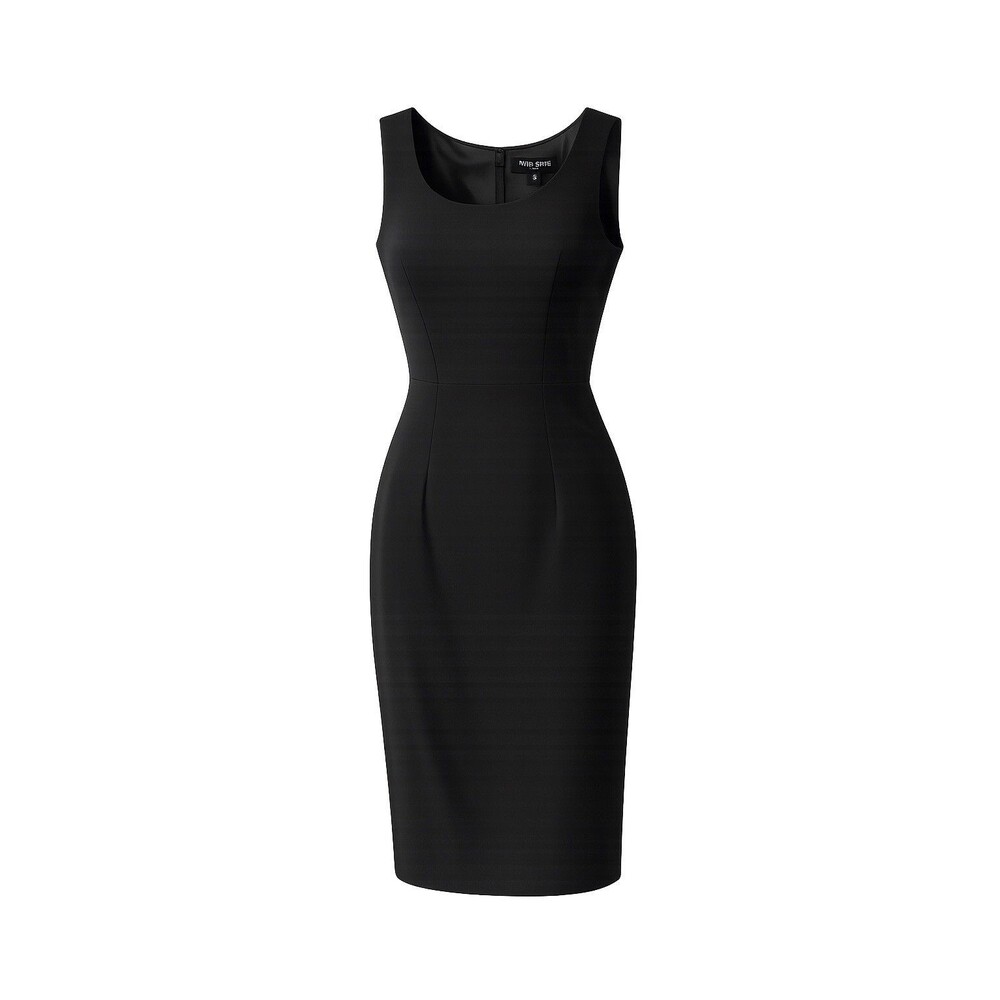 Nine West Black Solid Scoop Neck Sleeveless Lined Sheath Knee Dress 8 Zip